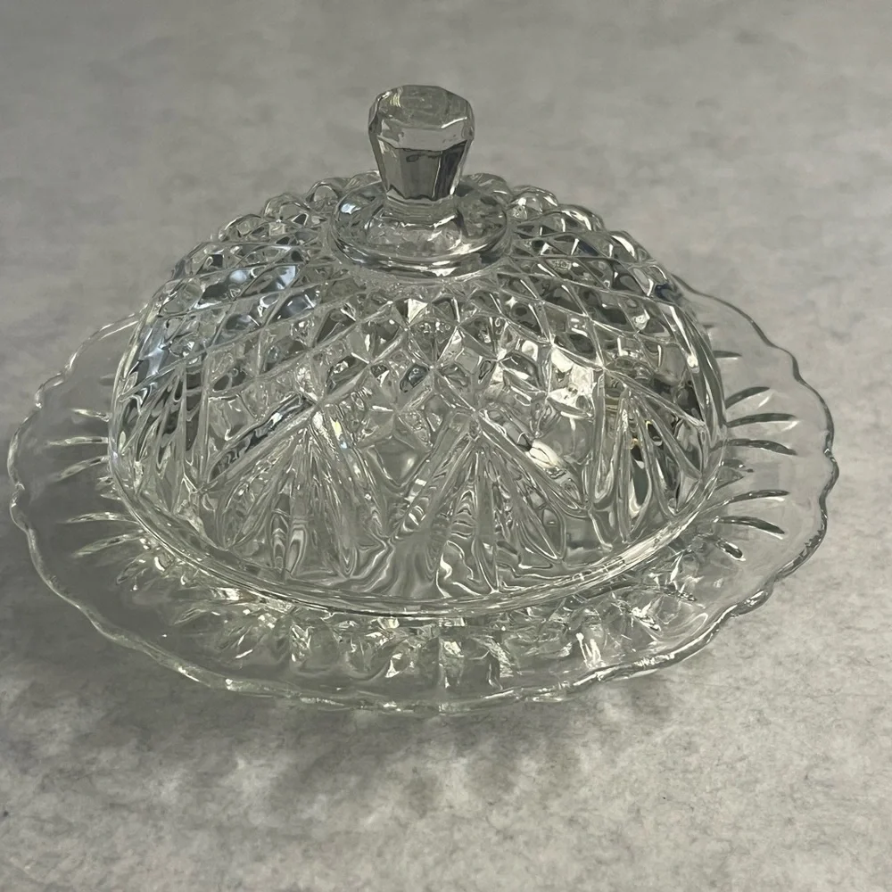 Vintage Anchor Hocking Clear Pressed Glass Covered Butter Dish